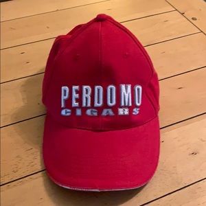 Perdomo Cigars red hat white stitch